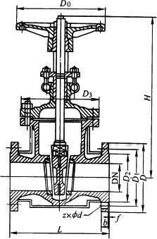 BZ41H、BZ41W、BZ41Y型保溫夾套式楔式閘閥PN16~PN40外形尺寸圖